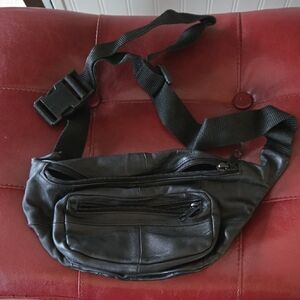 Black Leather Waist Bag - Classic Hands-Free Carry